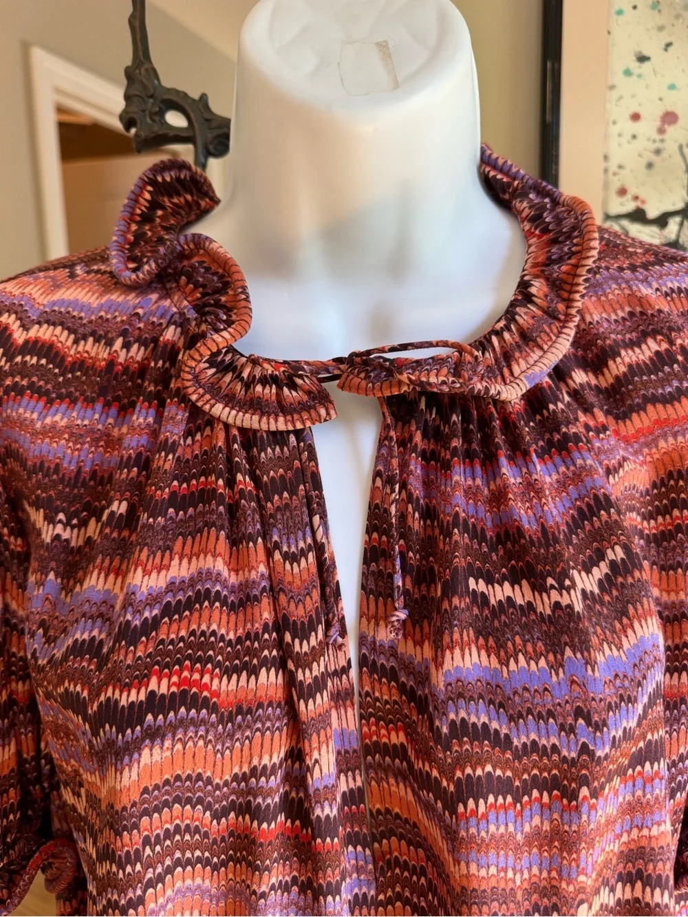 Ulla Johnson Multi-Color Ruffle-Neck Puff Sleeve Blouse